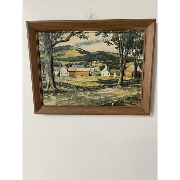 Dimension III John Rogers Landscapes #7046 Old Red Water Mill MCM Metal Frame